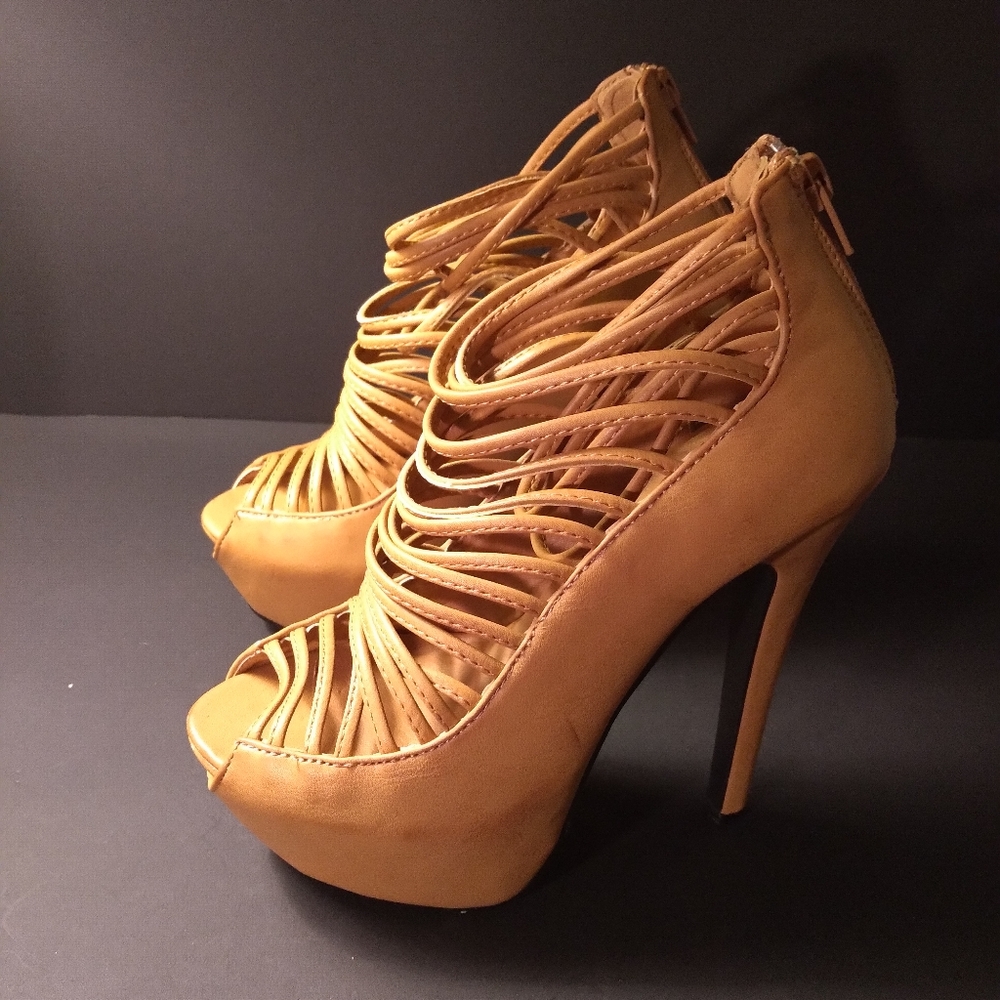 Tan string heels